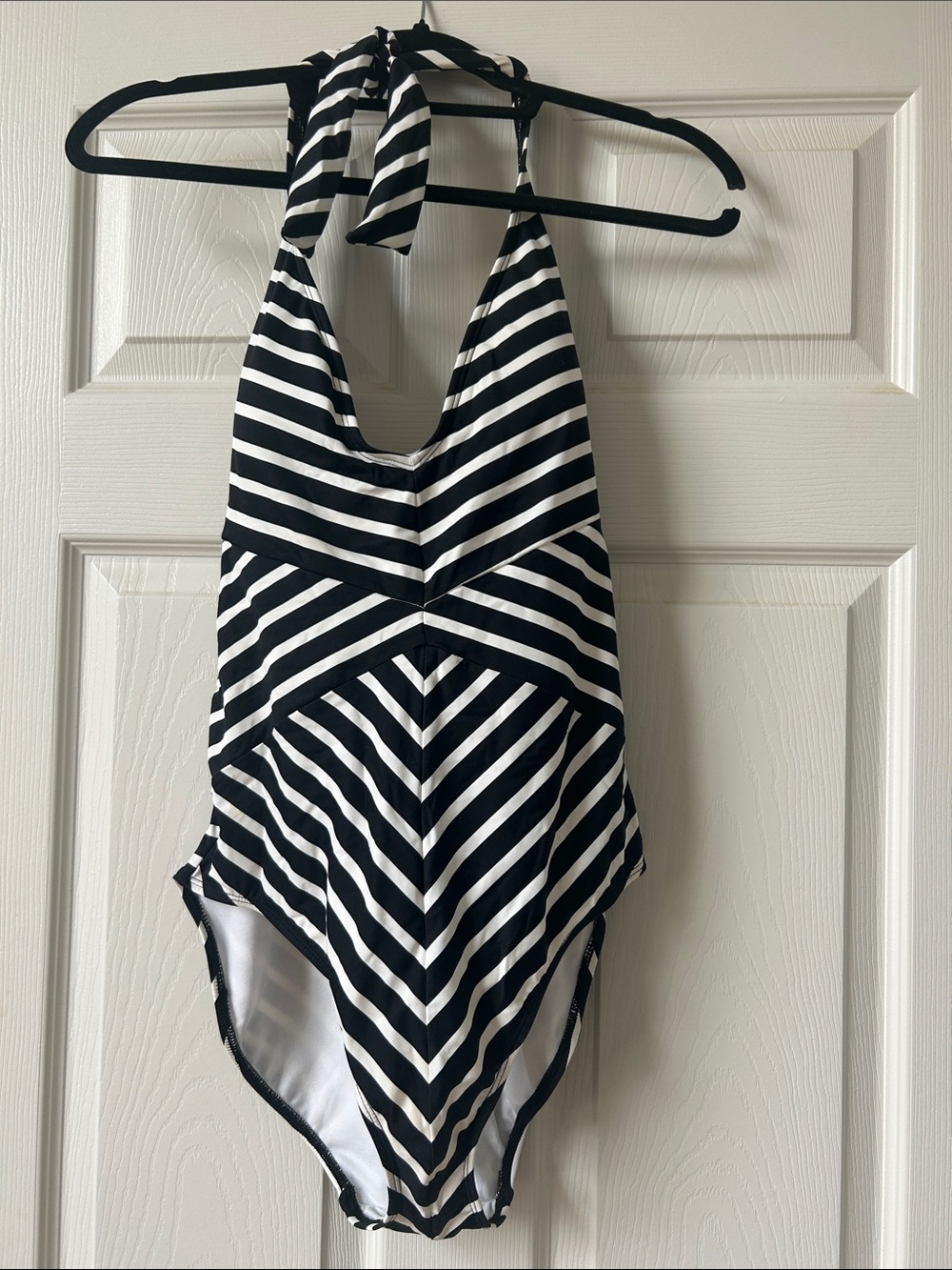 Lauren Ralph Lauren Black and White Striped Halter One-Piece Swimsuit